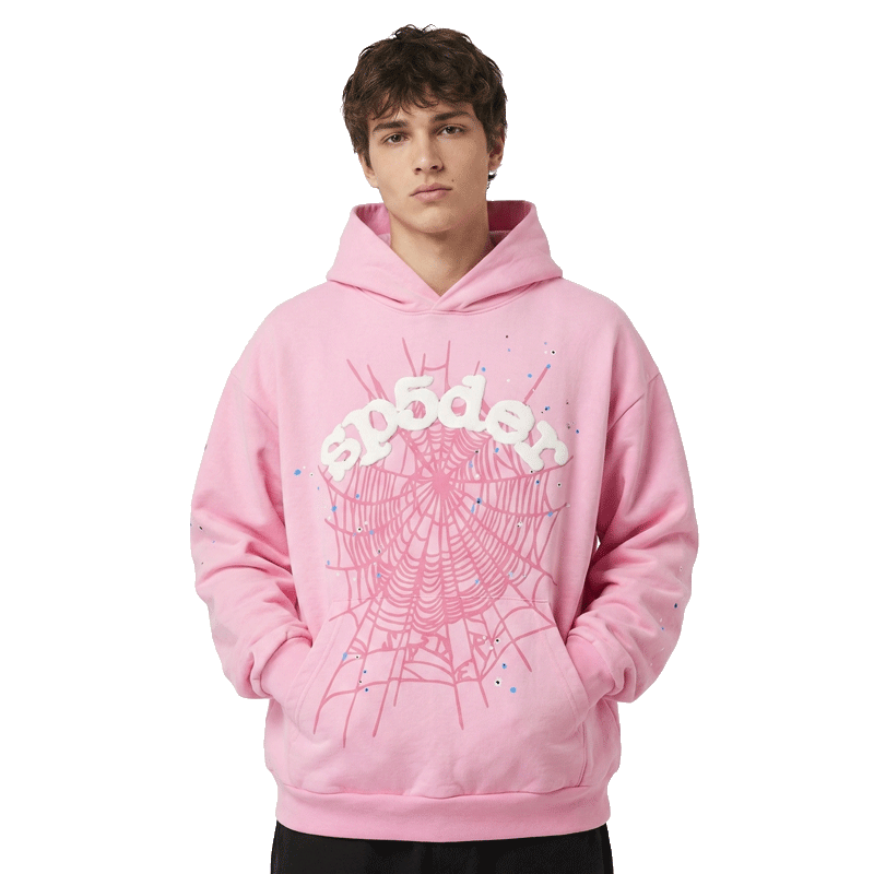 Pink Spider OG web hoodies laid out flat showing the front web graphic